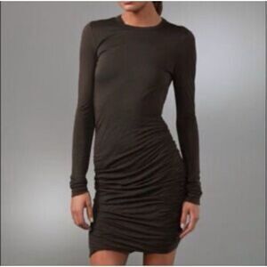 A.L.C. Olive Green Long Sleeve Bodycon Ruched Dress
